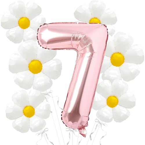 Daisy Balloons Groovy Birthday Decorations - 40 Inch Mylar Rose Gold Number 7 Balloons - Daisy Balloons for Daisy Birthday Party Decoration - Groovy Birthday Party Decorations von Abxqa