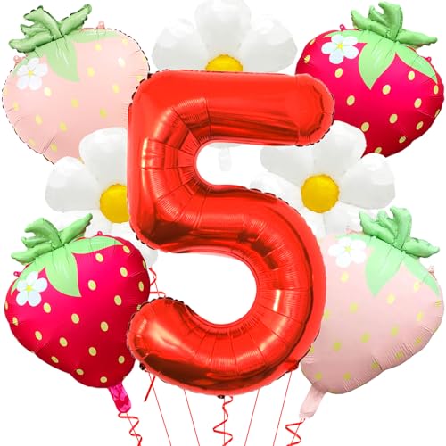 Erdbeerballons Beere Geburtstag Dekor - 40 Zoll Mylar Rot Zahl 5 Luftballons - Erdbeerballon für Erdbeere Geburtstag Dekorationen - Erdbeeren Thema Party Geburtstag Dekorationen Erdbeerballons Beere Geburtstag Dekor - 40 Zoll Mylar Rot Zahl 5 Luftballons - Erdbeerballon für Erdbeere Geburtstag Dekorationen - Erdbeeren Thema Party Geburtstag Dekorationen von Abxqa