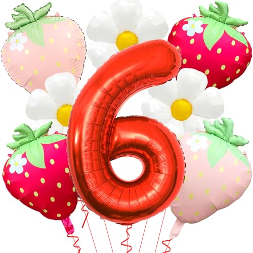Erdbeerballons Beere Geburtstag Dekor - 40 Zoll Mylar Rot Zahl 6 Luftballons - Erdbeerballon für Erdbeere Geburtstagsdekorationen - Erdbeeren Thema Party Geburtstag Dekorationen Erdbeerballons Beere Geburtstag Dekor - 40 Zoll Mylar Rot Zahl 6 Luftballons - Erdbeerballon für Erdbeere Geburtstagsdekorationen - Erdbeeren Thema Party Geburtstag Dekorationen von Abxqa