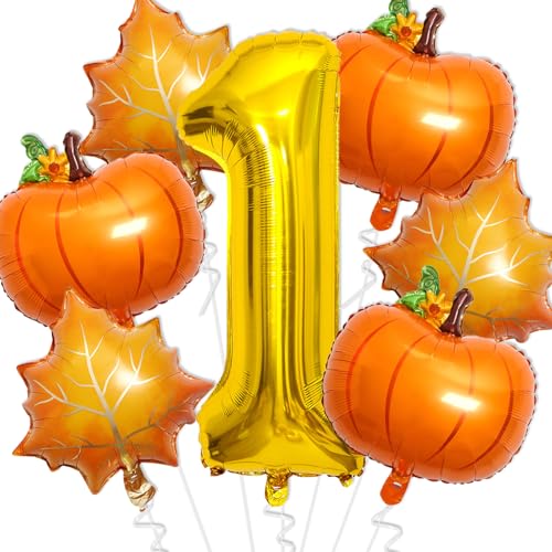 Thanksgiving Geburtstag Dekorationen - 101,6 cm Folie Gold Zahl 1 Luftballons - Kürbisballons für Thanksgiving Party Supplies - Kürbis Erster Geburtstag Dekorationen von Abxqa
