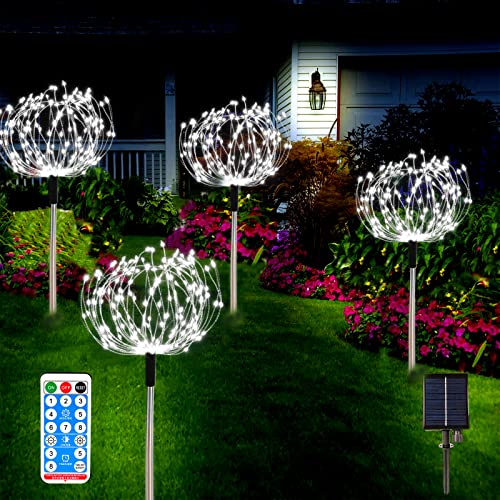 AcaJoe Solar Gartenleuchten für den Außenbereich 4er-Pack 480 LED Feuerwerk Landschaftspfad Solarbetriebene Lichterkette wasserdicht 8 modi mit Fernbedienung für Weihnachtsfeier (Warmweiß) von AcaJoe