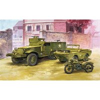 WWII Ground Vehicle Set-6 M3 Half Track & 1/4ton Amphibian Vehicle von Academy Plastic Model