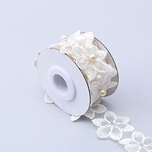 Spitzenband, dekoratives Spitzenband, 4,5 m, 3D-Organza-Blume, Spitzenbesatz, Perlenapplikation, Bastelband, bestickter Stoff, Nähen, Kleidung, Dekoration (Farbe: Rot) (Farbe: Beige) von AcaiMe