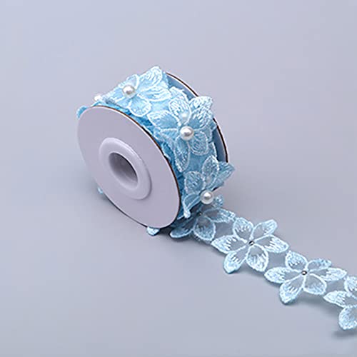 Spitzenband, dekoratives Spitzenband, 4,5 m, 3D-Organza-Blume, Spitzenbesatz, Perlenapplikation, Bastelband, bestickter Stoff, Nähen, Kleidung, Dekoration (Farbe: Rot) (Farbe: Blau) von AcaiMe