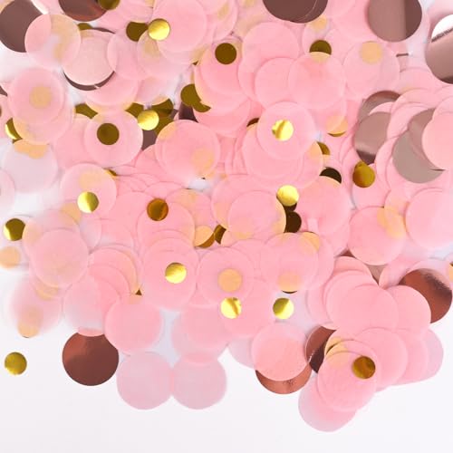 Rundes Seiden-Konfetti, 50 g, Rotgold, Rosa, Gold, gemischte Konfetti-Punkte, Papier für Hochzeit, Geburtstag, Babyparty, Jubiläumsdekorationen (50 g, 1,1 cm) von Acantha