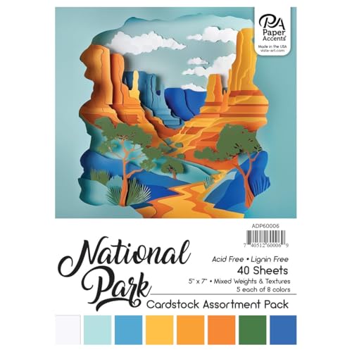 Accent Design Paper Accents Karton-Sortimentspackung, 12,7 x 17,8 cm, 40 Blatt – farbiger Nationalpark-Karton, Karton, Baupapier für Scrapbooking, Heimwerker und Kunstprojekte von Accent Design Paper Accents