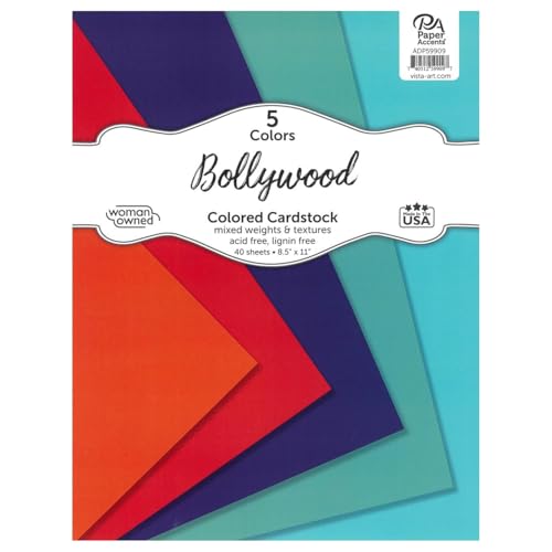 Accent Design Paper Accents Karton-Sortimentspackung, 21,6 x 27,9 cm, 40 Blatt – Bollywood-Karton, Karton, Konstruktionspapier für Scrapbooking, Heimwerker und Kunstprojekte von Accent Design Paper Accents