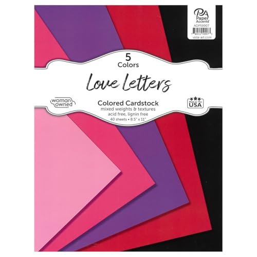 Accent Design Paper Accents Karton-Sortimentspackung, 21,6 x 27,9 cm, 40 Blatt – Liebesbriefe, farbiger Karton, Karton, Konstruktionspapier für Scrapbooking, Heimwerker und Kunstprojekte von Accent Design Paper Accents
