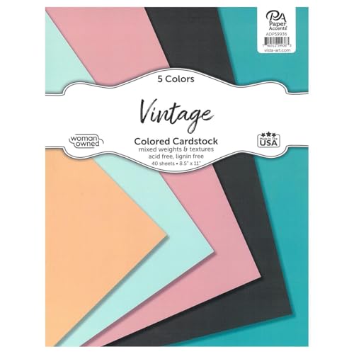 Accent Design Paper Accents Karton-Sortimentspackung, 21,6 x 27,9 cm, 40 Blatt – Vintage-Karton, Karton, Baupapier für Scrapbooking, Heimwerker und Kunstprojekte von Accent Design Paper Accents