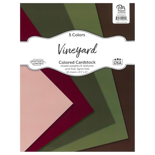 Accent Design Paper Accents Karton-Sortimentspackung, 21,6 x 27,9 cm, 40 Blatt – Weinbergfarbiger Karton, Karton, Konstruktionspapier für Scrapbooking, Heimwerker und Kunstprojekte von Accent Design Paper Accents
