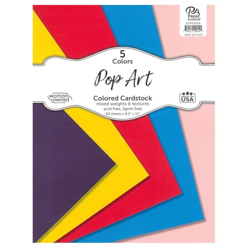 Accent Design Paper Accents Karton-Sortimentspackung, 21,6 x 27,9 cm, 40 Blatt – farbiger Pop-Art-Karton, Karton, Konstruktionspapier für Scrapbooking, Heimwerker und Kunstprojekte von Accent Design Paper Accents