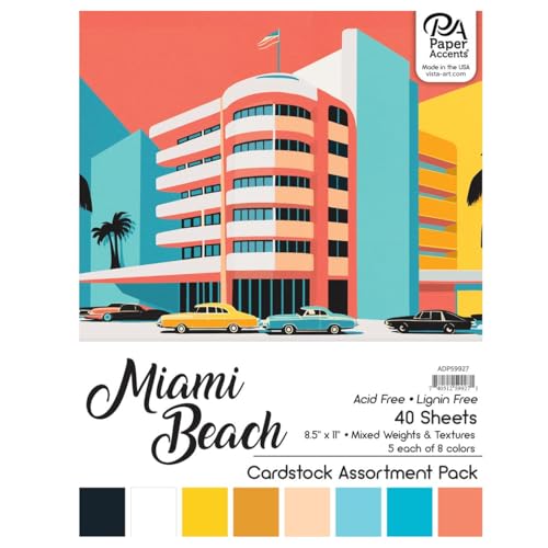 Accent Design Paper Accents Karton-Sortimentspackung, 21,6 x 27,9 cm, 48 Blatt – Miami Beach, farbiger Karton, Karton, Konstruktionspapier für Scrapbooking, Heimwerker und Kunstprojekte von Accent Design Paper Accents