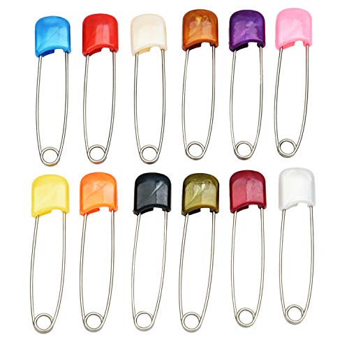 Accessher Versilbertes mehrfarbiges Acrylmaterial und Edelstahl, Sicherheitsnadeln, Sarinadeln, Hijab-Nadeln, Windelnadeln für Frauen und Mädchen (12 Stück), One Size, Messing von AccessHer