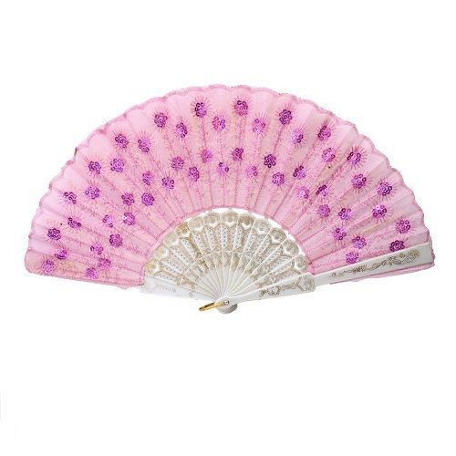 Accessotech Faltbarer Handfächer aus spanischer Spitze, Seide, Blumenmuster, für Party, Hochzeit, Rosa / Weiß von Accessotech