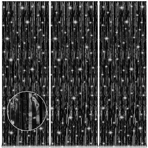 Accevo 3 Stück Schwarz Lametta Vorhang Party Dekorationen 1x2.5M Luftschlangen Schwarze für Geburtstag Deko Glänzende Hintergrund Vorhänge,Schwarz Glitzervorhang als Halloween Deko Graduation Deko. Accevo 3 Stück Schwarz Lametta Vorhang Party Dekorationen 1x2.5M Luftschlangen Schwarze für Geburtstag Deko Glänzende Hintergrund Vorhänge,Schwarz Glitzervorhang als Halloween Deko Graduation Deko. von Accevo