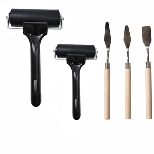 Accfore 2 Stück Weichgummi-Brayer mit 3 Spachteln, Gummi-Kleberwalze für Druckherstellung, Tinte, Malblock, Stempeln, Kleben, Tapeten und Kunst und Handwerk, 6,1 cm und 10,2 cm, schwarz Accfore 2 Stück Weichgummi-Brayer mit 3 Spachteln, Gummi-Kleberwalze für Druckherstellung, Tinte, Malblock, Stempeln, Kleben, Tapeten und Kunst und Handwerk, 6,1 cm und 10,2 cm, schwarz von Accfore