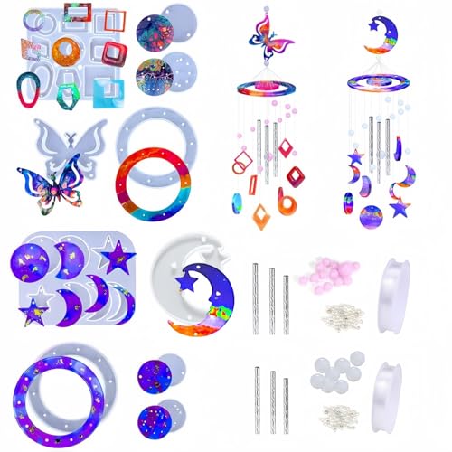 Accfore Silikonformen für Windspiele, Kunstharz, Schmetterling, Mond, Silikonformen für Epoxidharz, DIY-Windspiel, Geschenke für Frauen, Zuhause, Outdoor-Dekoration (Schmetterling und Sonne), 2 Stück von Accfore