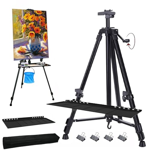 Staffelei Groß 61 Zoll,Verstellbare Atelierstaffelei aus Aluminium 21-61 Zoll,Feldstaffelei Leinwand Ständer Groß mit Tragetasche und Farbwanne,Stativ für Malen und Plakatieren (Schwarz mit Palette) Staffelei Groß 61 Zoll,Verstellbare Atelierstaffelei aus Aluminium 21-61 Zoll,Feldstaffelei Leinwand Ständer Groß mit Tragetasche und Farbwanne,Stativ für Malen und Plakatieren (Schwarz mit Palette) von Accmuzzy