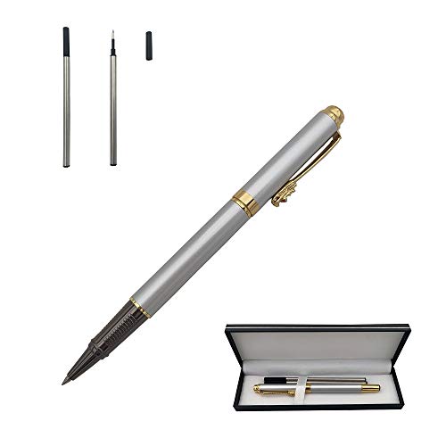 Accod Classic Business Metall-Kugelschreiber Signature Pen Tintenroller Gelschreiber High-End-Geschenkbox mit zwei baren Minen für Büro, Familie und Geschäftspartner (Silber) von Accod