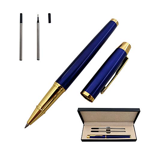 Accod Metal Signature Pen Office Tintenroller, schwarze Tinte, Kugelschreiber, schönes Geschenk für Familie, Klassenkameraden und Kollegen, 0,5 mm, bare Minen, in Geschenkbox (blau) von Accod