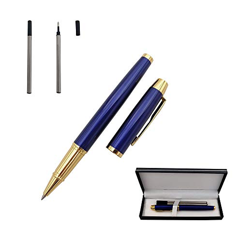Accod Metall-Kugelschreiber, schwarzer Tintenroller mit zwei 0,5 mm schwarzen minen, Geschenk für Kollegen und Familie, in Geschenkbox (blau) von Accod