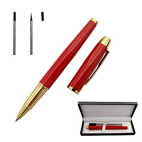 Accod Metall-Kugelschreiber, schwarzer Tintenroller mit zwei 0,5 mm schwarzen minen, Geschenk für Kollegen und Familie, in Geschenkbox (rot) von Accod