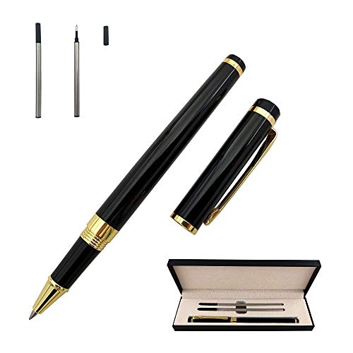 Accod Metall-Kugelschreiber Business Tintenroller Signature Pen mit zwei 0,5 mm schwarzen Universal-minen, Geschenk Stift für Kollegen und Familie, in Geschenkbox (schwarz) von Accod