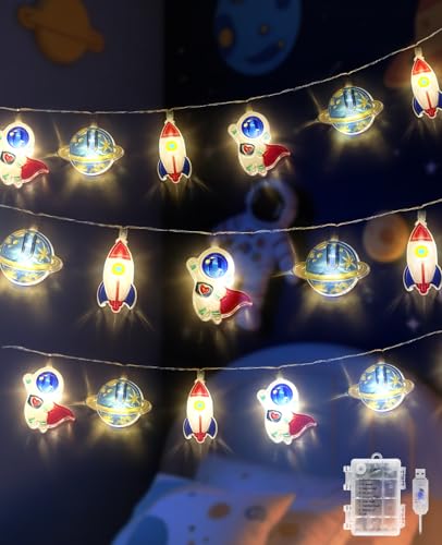 AceList 20 LED Rakete Lichterkette Kinderzimmer, 3M Warmweiß Lichterkette Kinder, USB/Batteriebetrieben, 8 Modi Astronaut Planeten Anhänger Lichterketten für Außen Innen Bett Party Deko, Geschenk AceList 20 LED Rakete Lichterkette Kinderzimmer, 3M Warmweiß Lichterkette Kinder, USB/Batteriebetrieben, 8 Modi Astronaut Planeten Anhänger Lichterketten für Außen Innen Bett Party Deko, Geschenk von AceList
