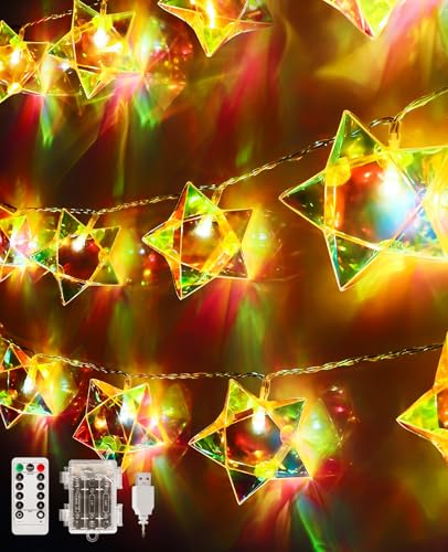 AceList 20 LED Warmweiß Lichterkette Sterne, 3m Facettenreiche Lichterkette Kinderzimmer mit Timer, Fernbedienung, USB Wasserdicht Batteriebetrieben, 8 Modi Nachtlicht für Innen Party Deko, Geschenk von AceList