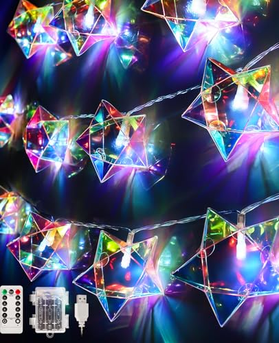AceList 20 LED Weiß Lichterkette Sterne, 3m Facettenreiche Lichterkette Kinderzimmer mit Timer, Fernbedienung, USB Wasserdicht Batteriebetrieben, 8 Modi Nachtlicht für Innen Party Deko, Geschenk von AceList