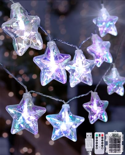 AceList 20 LED Weiß Lichterkette Sterne, 3m Lichterkette Kinderzimmer mit Timer, Fernbedienung, USB Wasserdicht Batteriebetrieben, 8 Modi Nachtlicht für Innen, AußEn, Bett, Party Deko, Geschenk von AceList