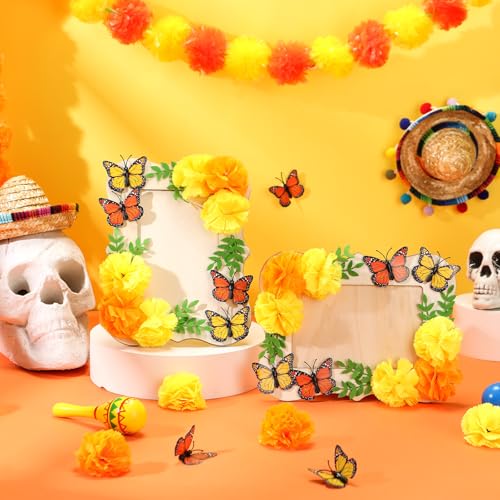 AceOrbit 2 Stück Tag der Toten Holz-Bilderrahmen 10,2 x 15,2 cm Bilderrahmen mit Ringelblume, Monarch-Schmetterling, Filzblätter, für Dia De Los Muertos Altar Diwali Dekoration (klassischer Stil) von AceOrbit