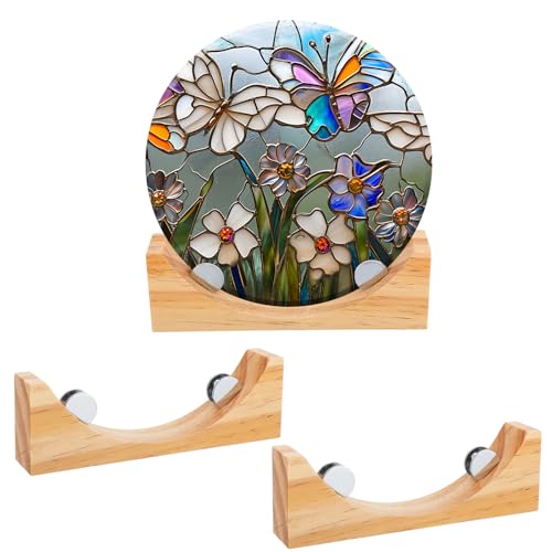 AceOrbit 2 Stück verstellbare runde Glasständer aus Holz, Staffelei für Glaskunst, Kreationen, gebeizte Fotos, Keramikfliesen, Plaketten, Sammlerstücke, Zuhause, Büro, Messe von AceOrbit