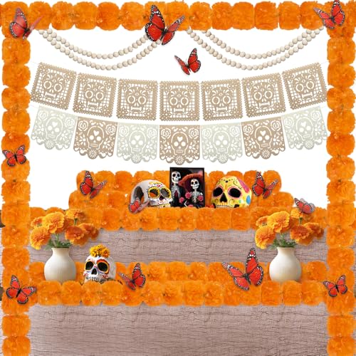 AceOrbit 30 Stück Tag der Toten Dekorationsset, 18 Filz, mexikanische Partybanner, 2 künstliche Ringelblumen-Girlande, 6 Schmetterlinge, 2 Perlengirlande, 2 Tischdecke, Dia De Los Muertos, Dekor für AceOrbit 30 Stück Tag der Toten Dekorationsset, 18 Filz, mexikanische Partybanner, 2 künstliche Ringelblumen-Girlande, 6 Schmetterlinge, 2 Perlengirlande, 2 Tischdecke, Dia De Los Muertos, Dekor für von AceOrbit