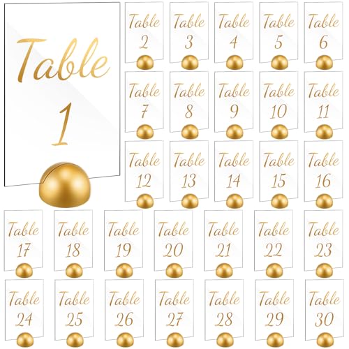 AceOrbit 30 Stück goldene Acryl-Tischnummern 1-30 mit Ständer, 10,2 x 15,2 cm, Acryl-Tischschilder mit goldenem runden Kartenhalter, Hochzeits-Sitztabelle für Empfang, Dekorationen, Veranstaltungen AceOrbit 30 Stück goldene Acryl-Tischnummern 1-30 mit Ständer, 10,2 x 15,2 cm, Acryl-Tischschilder mit goldenem runden Kartenhalter, Hochzeits-Sitztabelle für Empfang, Dekorationen, Veranstaltungen von AceOrbit