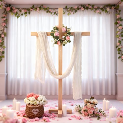 AceOrbit Religiöses stehendes Kreuz, extra großes Holzkreuz, Holz, Jesus Christus, katholisches Handwerk, christliche Outdoor-Dekoration für Jesus, der nie verlässt (Hochzeit) von AceOrbit