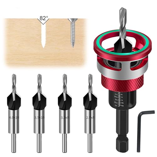 6 tlg Kegelsenker Bohrer Se,Präzise Bohrungen Bohrsenker,mit 1/4" Hex Schaft,Senker Holzbohrer mit Tiefenanschlag,Gleichmäßige Bohrungen Zu Erzielen von Acegikmowx