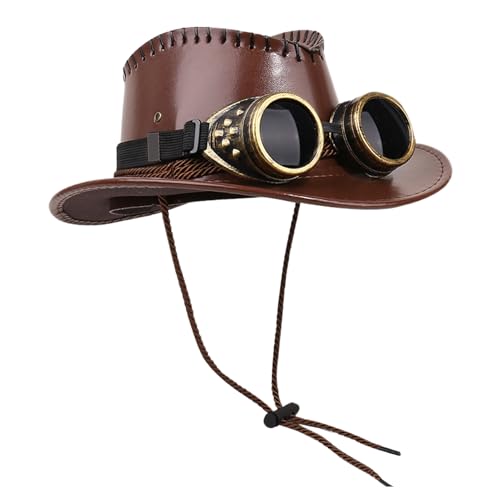 Aceirropy Steampunk Hut Herren - Großkrempige Hüte - Kostümzubehör mit Goggles-Deko für Karneval Cosplay Mottopartys von Aceirropy