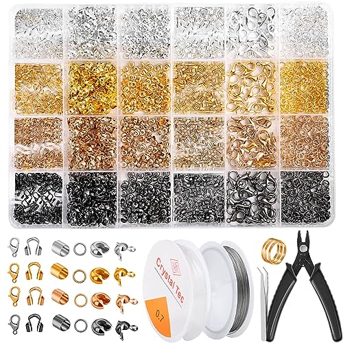 Acejoz 2160-teiliges Quetschperlen-Set für Schmuckherstellung, Knotenabdeckungen, Quetschperlenabdeckungen, Quetschröhren, Biegeringe und Drahtschützer mit Crimpzange, elastische Schnur für die von Acejoz