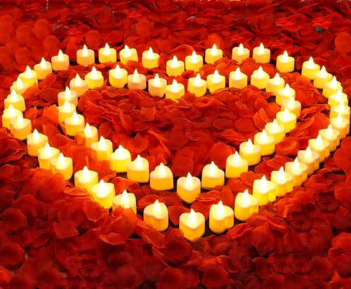 Acejoz Rosenblätter und Kerzen Set, 6000 Stück künstliche Rosenblätter und 72 Stück Herzkerzenlichter für Schlafzimmer, romantische Dekorationen für besondere Nacht, Hochzeit, Jahrestag, Valentinstag Acejoz Rosenblätter und Kerzen Set, 6000 Stück künstliche Rosenblätter und 72 Stück Herzkerzenlichter für Schlafzimmer, romantische Dekorationen für besondere Nacht, Hochzeit, Jahrestag, Valentinstag von Acejoz