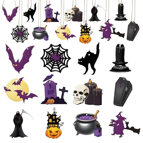 Halloween-Hängedekorationen – Holz-Fledermaus-Grabstein, Kürbis, Geist, Totenkopf, Hexe, Süßigkeitenschale, schwarze Katzen-Ausschnitte, Vintage-Halloween-Hängeornamente mit Seilen für Zuhause, Party Halloween-Hängedekorationen – Holz-Fledermaus-Grabstein, Kürbis, Geist, Totenkopf, Hexe, Süßigkeitenschale, schwarze Katzen-Ausschnitte, Vintage-Halloween-Hängeornamente mit Seilen für Zuhause, Party von Acekey