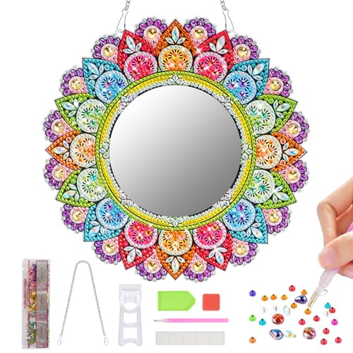 Acentor Diamond Painting Spiegel Bastelset, DIY Craft Kit, 5-12 Jahre, Nicht Faltbar, 21 x 21.3 x 1.6 cm, Acryl, Mehrfarbig, Mandala, 5D Design und Spiegel-Funktion von Acentor