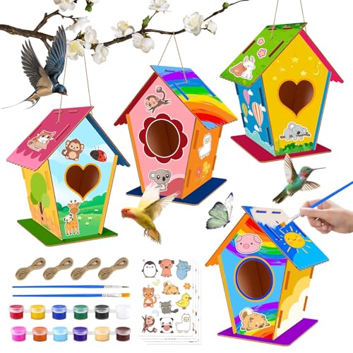 Acentor Vogelhaus Bausatz für Kinder, 4 Stück Holz Vogelfutterhaus Bastelset, DIY Vogelhaus zum Bemalen, Holzbastelsets für Kinder, Vogelkasten Bastelset Geschenke für Jungen Mädchen Acentor Vogelhaus Bausatz für Kinder, 4 Stück Holz Vogelfutterhaus Bastelset, DIY Vogelhaus zum Bemalen, Holzbastelsets für Kinder, Vogelkasten Bastelset Geschenke für Jungen Mädchen von Acentor