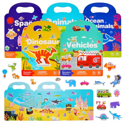 Acentor Wiederverwendbares Wasserdichte Stickerbuch, 5 Stück 3D Sticker Szenen Buch für Kinder, Stickerbuch ab 2 Jahre, Kinder Geschenk Spielzeug für für Junge Mädchen Acentor Wiederverwendbares Wasserdichte Stickerbuch, 5 Stück 3D Sticker Szenen Buch für Kinder, Stickerbuch ab 2 Jahre, Kinder Geschenk Spielzeug für für Junge Mädchen von Acentor