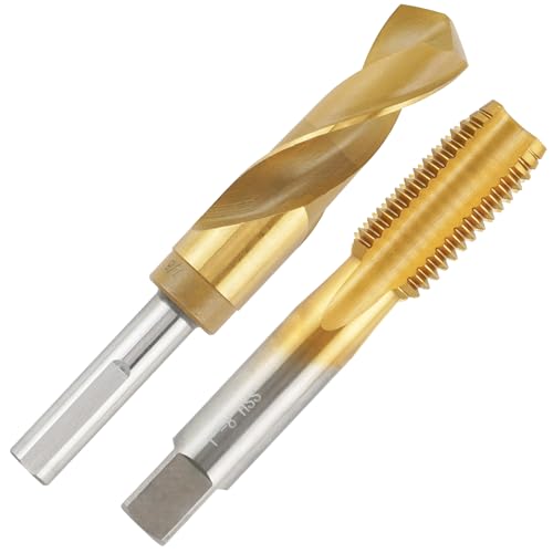 Aceteel 2.5 cm-8 UNC-Gewindebohrer mit 22,3 mm Bohrer, Ti-beschichtetes HSS-Gewindebohrer mit 2,5 cm x 8 Gewinde und 7/8-Zoll-Spiralbohrer mit reduziertem Schaft von Aceteel
