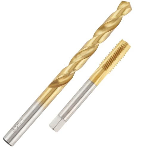 Aceteel M10 x 1,5 Gewindebohrer mit 8,5 mm Bohrer, Tibeschichteter HSS M10 x 1,5 Gewindebohrer und 8,5 mm Spiralbohrer mit geradem Griff von Aceteel
