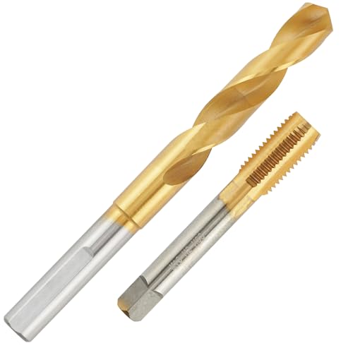 Aceteel M16 x 2 Gewindebohrer mit 14 mm Bohrer, Ti-beschichteter HSS M16 x 2 Gewindebohrer und 14,0 mm reduziertem Schaft-Spiralbohrer von Aceteel