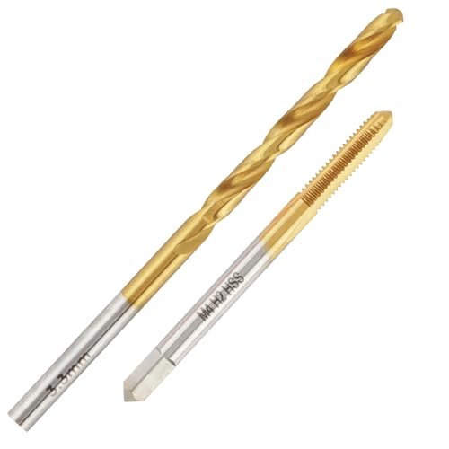Aceteel M4 x 0,7 Gewindebohrer mit 3,3 mm Bohrer, Tibeschichteter HSS M4 x 0,7 Gewindebohrer und 3,3 mm geradem Griff Aceteel M4 x 0,7 Gewindebohrer mit 3,3 mm Bohrer, Tibeschichteter HSS M4 x 0,7 Gewindebohrer und 3,3 mm geradem Griff von Aceteel