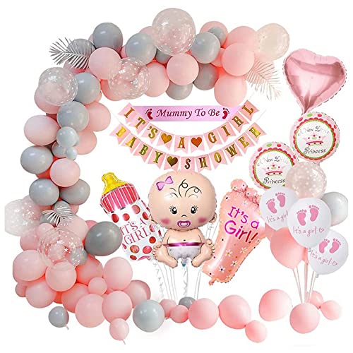 Acfthepiey Babyparty Dekorationen Mädchen, Baby Shower Rosa Luftballons Set, Baby Shower für Mädchen, It's a Girl Baby Shower Banner von Acfthepiey
