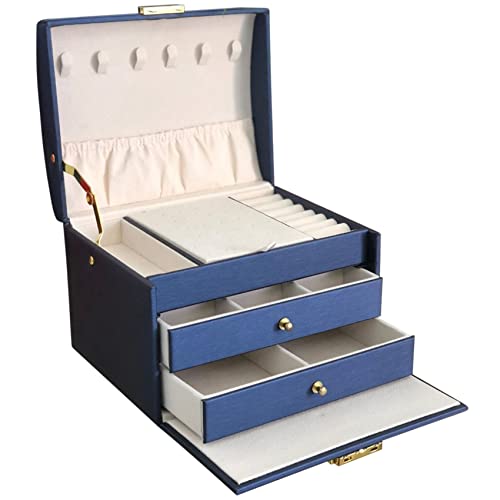 Acfthepiey Damen-Schmuckschatulle, 3-lagige Schmuck-Aufbewahrungsbox und für Ehefrau, tragbare -Schmuckschatulle, Blau Acfthepiey Damen-Schmuckschatulle, 3-lagige Schmuck-Aufbewahrungsbox und für Ehefrau, tragbare -Schmuckschatulle, Blau von Acfthepiey